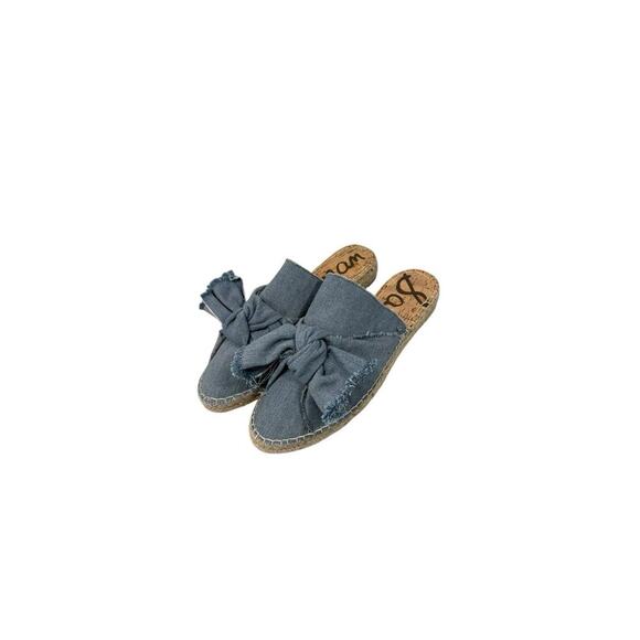 Sam Edelman Lynda Denim Chambray Espadrille Mules Preppy Coastal Size 9.5 M - Picture 1 of 8